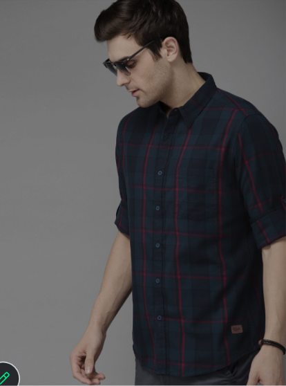The Lifestyle Co Men Navy Blue & Red Regular Fit Checked Casual Shirt